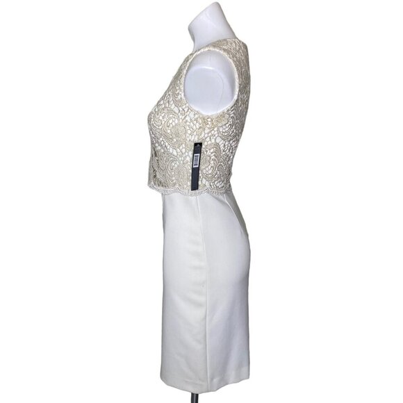 Tahari ASL NWT $159 Lace Overlay Cocktail Sheath Dress, Ivory/White Gold Size 2 - Picture 6 of 10